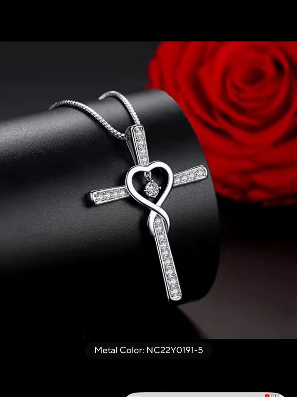 Heart-Accent Cubic Zirconia Cross Necklace - Silver